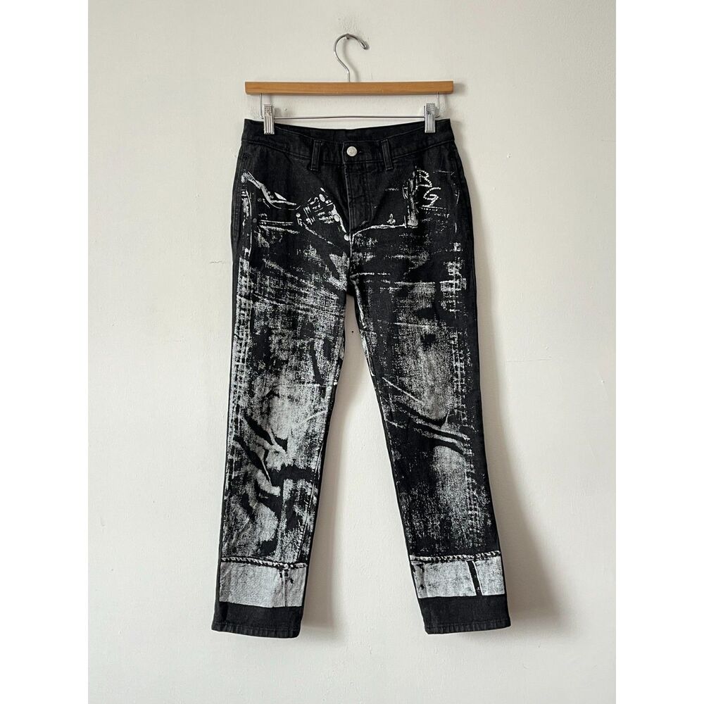 Blumarine BluGirl Black Trompe L'Oeil Printed Denim Jeans Cropped Ankle 40, 28"